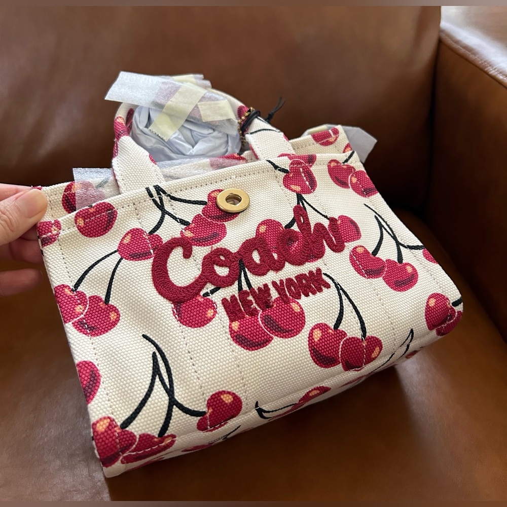 Coach Cargo Cherry Print Canvas Tote Bag 20 - Picture 5 of 13